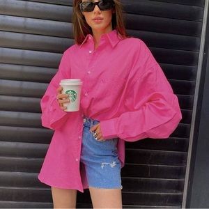 Princess Polly Hot Pink Linen Button Down